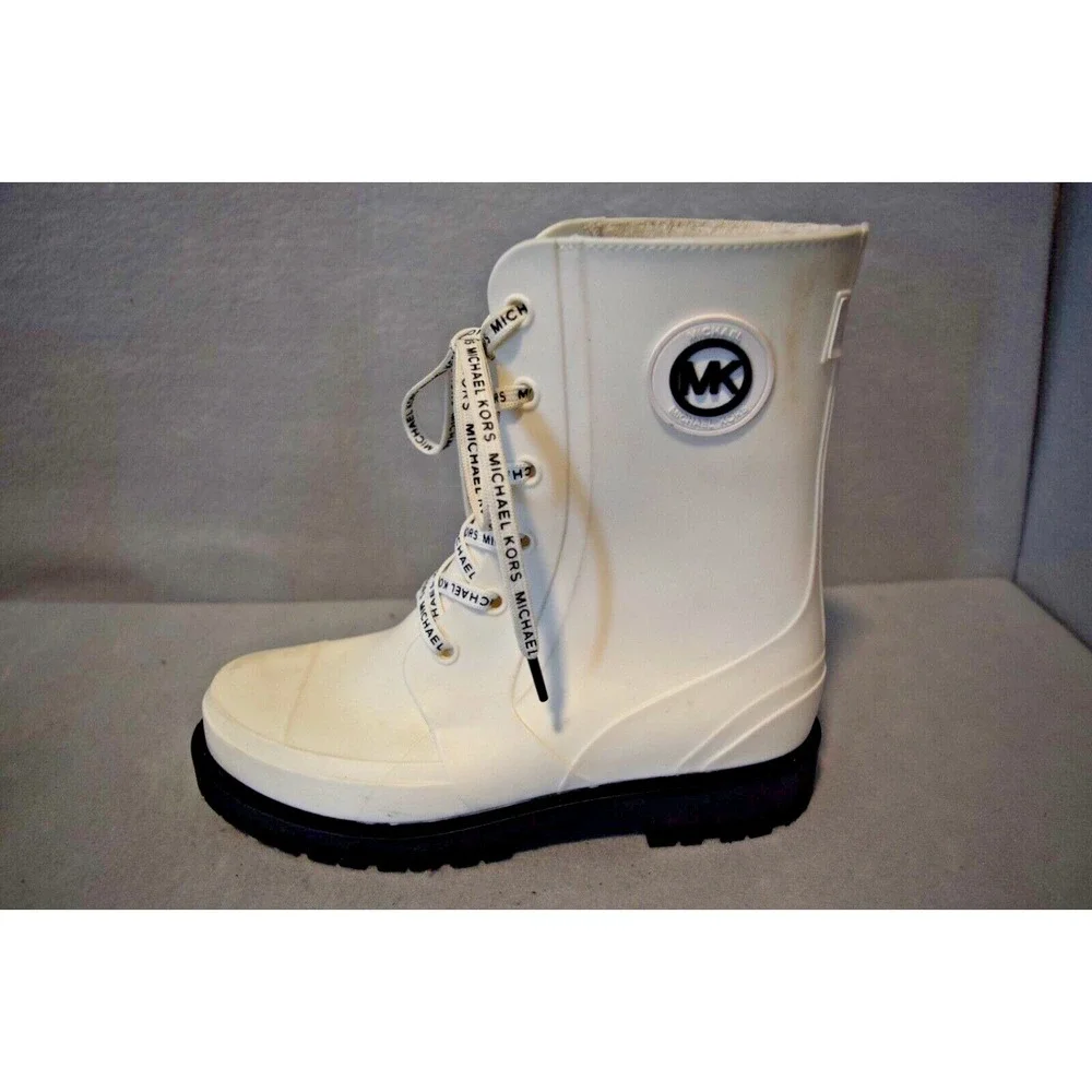 MICHAEL Michael Kors Women's Size 8 Montaigne‎ Rubber Laced Boots White